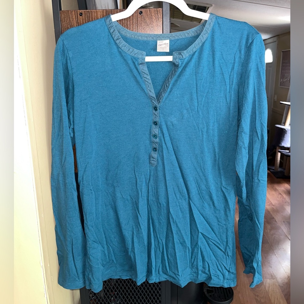 Old Navy Teal Long Sleeve Henley Shirt Size Large